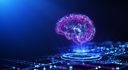 Digital Brain Hologram Hud. Artificial intelligence AI machine deep learning. Business Technology Internet Network Concept