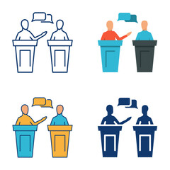 Political debate icon set in flat and line style
