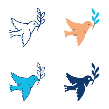 Dove of peace icon set