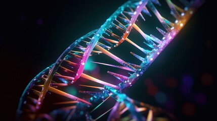 Abstract lights vivid thin DNA double helix. Illustration AI Generative..