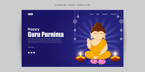 Naklejka premium Vector illustration of Happy Guru Purnima Website landing page banner mockup Template
