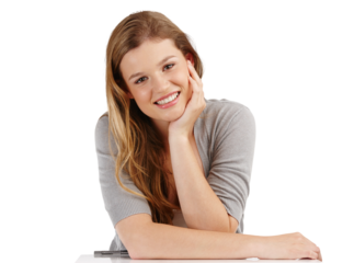 Happy, portrait of a woman smile and isolated against a transparent png background for teeth wellness. Happiness or positive, relaxed and excited or cheerful young female person smiling for joy