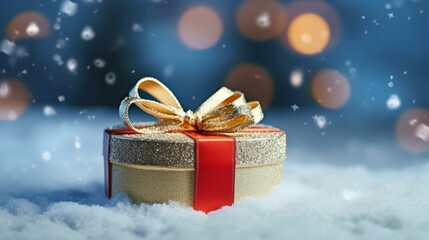 Merry Christmas background with gift box. Illustration AI Generative..