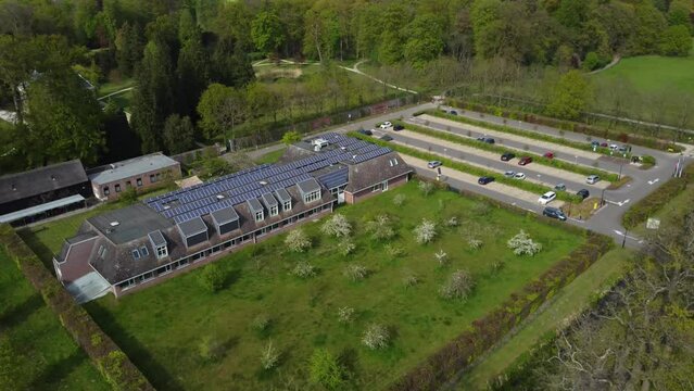 Aerial view of a car parking in Limmen and s-Graveland Netherlands