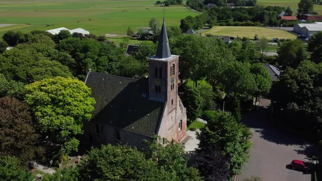 Aerial view of Protestant church Limmen, Netherlands