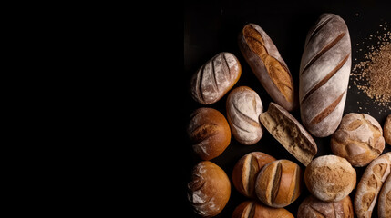 Set of fresh breads. Illustration AI Generative..