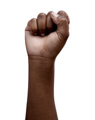 Freedom, protest and hand in fist for justice or solidarity, equality and support for the black community. Fight, power. and politics for human rights on isolated, transparent or png background
