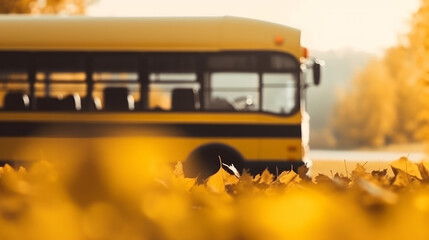 Yellow school bus. back to school background. Illustration AI Generative..