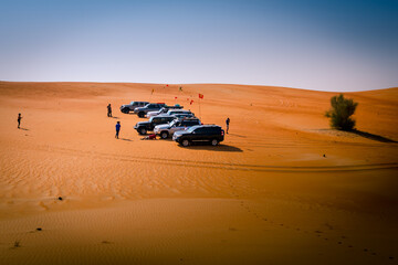 Group of safari off road car trip in the desert in Abu Dhabi