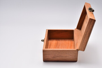 wooden box for jewelry.empty wooden box white background.wooden box isolated.wooden box.Wooden box of jewelry.Thai handmade wooden box.