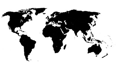 Highly detailed world map silhouette vector illustration. black on white background