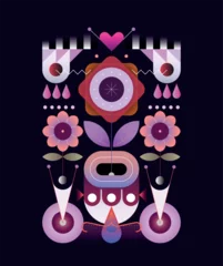 Fotobehang Colored decorative floral design isolated on a dark violet background, gradient effect vector illustration. ©  danjazzia