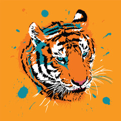 Colorful tiger head graphic, vector illustration and flat design.