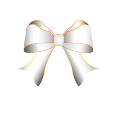 Beautiful big bow made of shiny silver ribbon with shadow