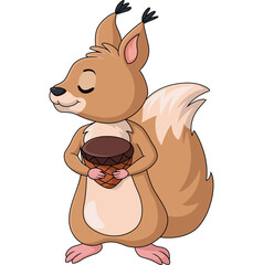 Cute squirrel cartoon holding a nut