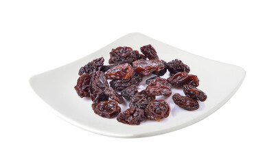 Dried raisins in a plate isolated on transparent png