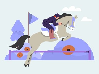 A horse rider riding a horse and showing of jumping, equestrian jump
