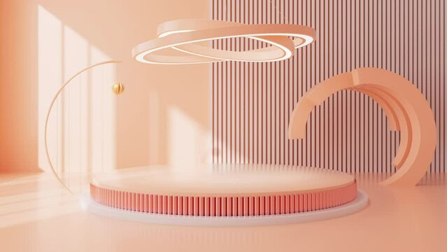 Yellowish geometric interior architecture and empty stage, e-commerce background, 3d rendering.