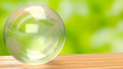The world map on glass ball for eco concept 3d rendering