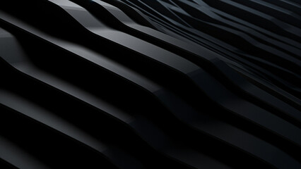 Crystal Noir: Mesmerizing 3D Render of Abstract Black Crystal Background with Faceted Texture, Macro Panorama, and Wide Panoramic Polygonal Wallpaper
