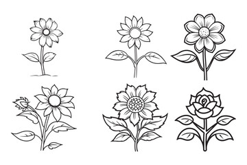 Kids Coloring Book, Flower Coloring Pages, Vector Coloring Pages