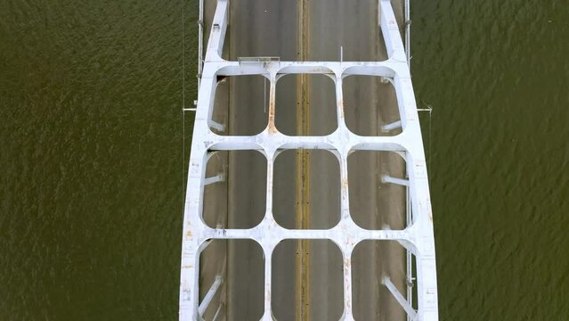 Edmund Pettus Bridge in Selma, Alabama with drone video moving up.