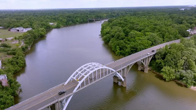 Edmund Pettus Bridge in Selma, Alabama with drone video moving in a circle.