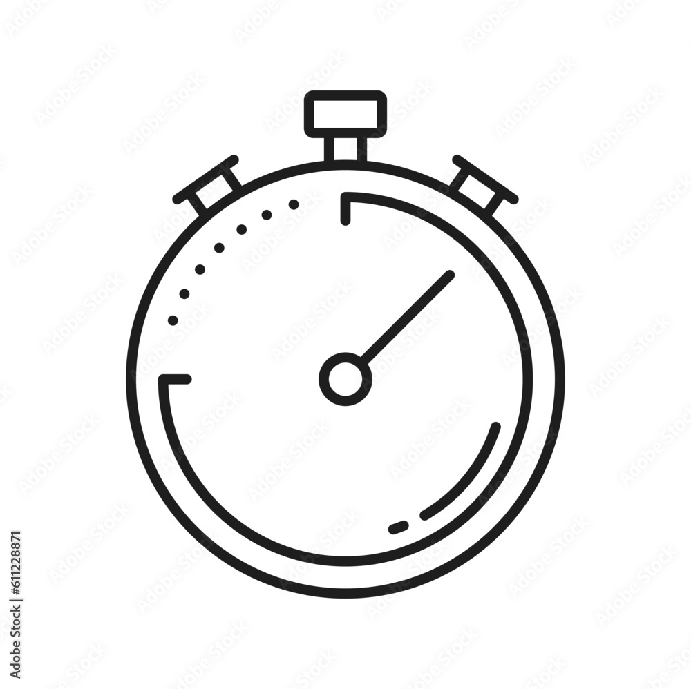 Poster sport stop watch timer isolated speed tracker outline icon. vector chronometer countdown, training c