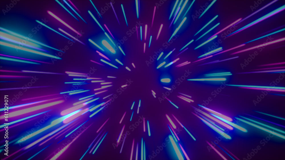 Poster background of an abstract geometric circle. dynamic light lines or beams from a starburst. 3d repres