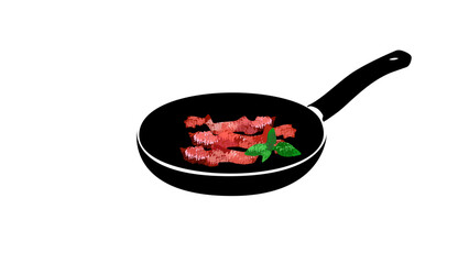 fried bacon in a frying pan
