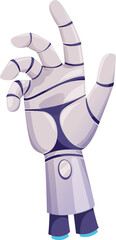 Human hand, robotic prosthesis cyborg droid mechanical arm. Vector futuristic robot artificial hand with metal fingers, innovation artificial technology