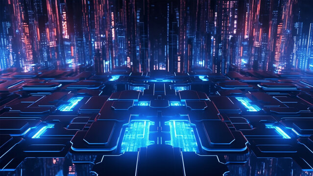 Concept of future technology Artificial intelligence AI Digital 5G Industry Internet things networking world tech  machine learning neon hologram quantum computer