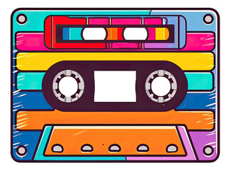 Colorful retro cassette tape illustration isolated. Generative AI.