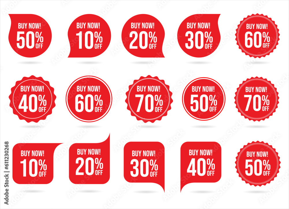 Sticker collection of discount sticker red price tag set vector illustration