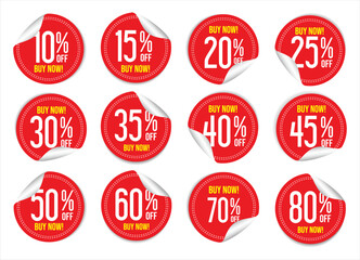 Collection of discount sticker red price tag set vector illustration
