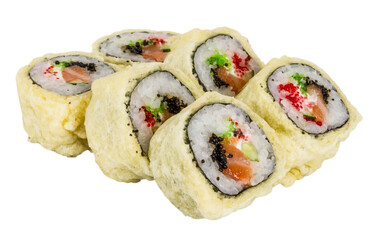 Japanese Cuisine -Tempura Maki Sushi (Deep Fried Roll made of salmon, tobiko roe and Cream Cheese inside)