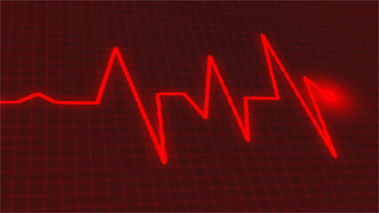EKG monitoring in an emergency. Heartbeat in neon red light. The heartbeat. Illustration of an electrocardiogram with a red neon heartbeat.