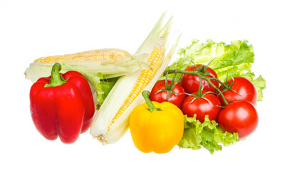 pepper, salad, ripe yellow corn and tomato