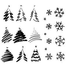 1 christmas tree snowflakes new year set doodle calligraphy