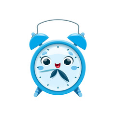 Cartoon alarm clock, school character or education mascot, vector happy funny smile. Back to school or kids student study, cute cartoon alarm clock with face, school comic stationery for education