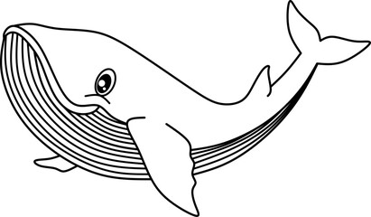 whale line art cartoon for coloring book page