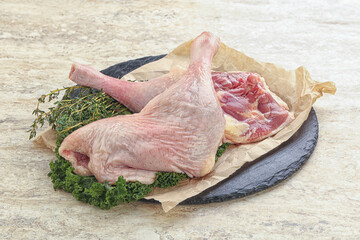 Raw duck leg for roast