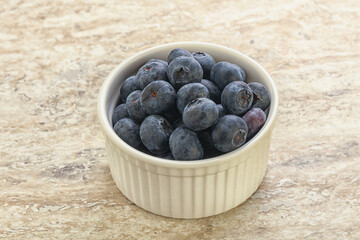 Sweet ripe blueberry heap in the bowl