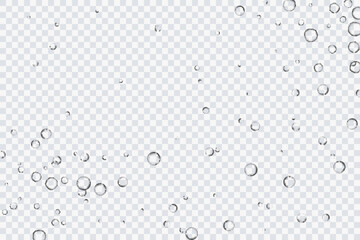 Air bubbles, oxygen, champagne crystal clear, isolated on a transparent background of modern design. Vector illustration of EPS 10.