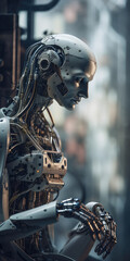 Cyborg woman. Ai robot sci-fi technology paining style illustration created with generative ai