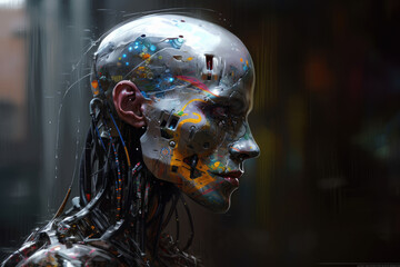 Cyborg man. Ai robot sci-fi technology paining style illustration created with generative ai