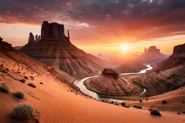 Wall murals Coral valley sunset with natural inlets and hills in the desert