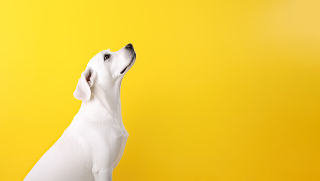 Studio shot of white dog with yellow background - Powered by Adobe