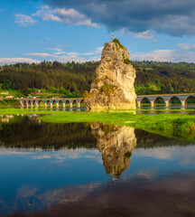 Fototapeta na wymiar Piatra Teiului lime stone and Bicaz lake viaduct, Romania