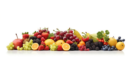 Healthy fruits isolated on white background. Generative Ai